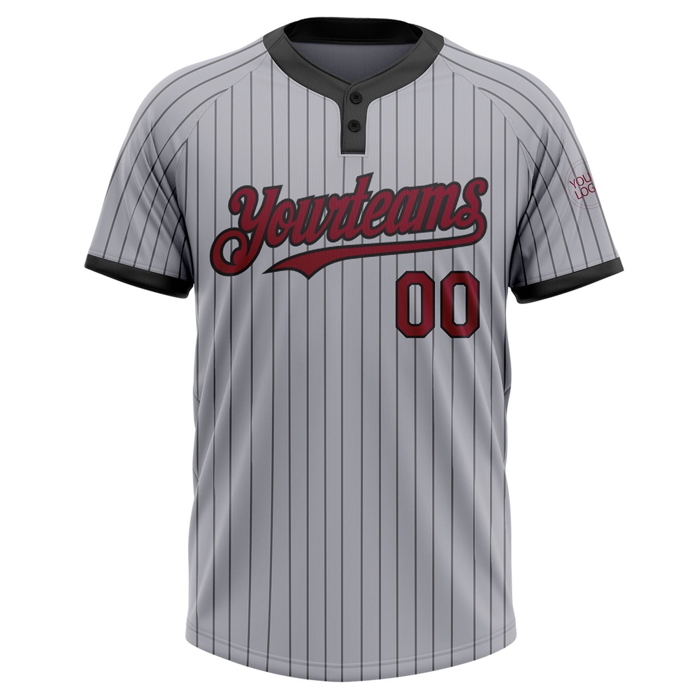 Gray Black Pinstripe Crimson Two Button Unisex Softball Jersey, Custom Team Softball Jersey Gray Black Pinstripe Crimson Two Button Unisex Softball Jersey, Custom Team Softball Jersey