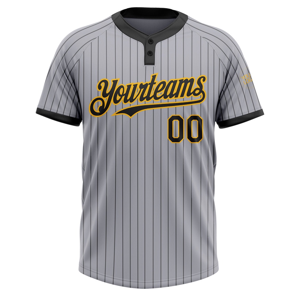 Gray Black Pinstripe Gold Two Button Unisex Softball Jersey, Custom Team Softball Jersey Gray Black Pinstripe Gold Two Button Unisex Softball Jersey, Custom Team Softball Jersey