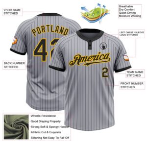 Gray Black Pinstripe Gold Two Button Unisex Softball Jersey Custom Team Softball Jersey 3 zikxg2.jpg