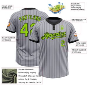 Gray Black Pinstripe Neon Green Two Button Unisex Softball Jersey Custom Team Softball Jersey 3 jwx5df.jpg
