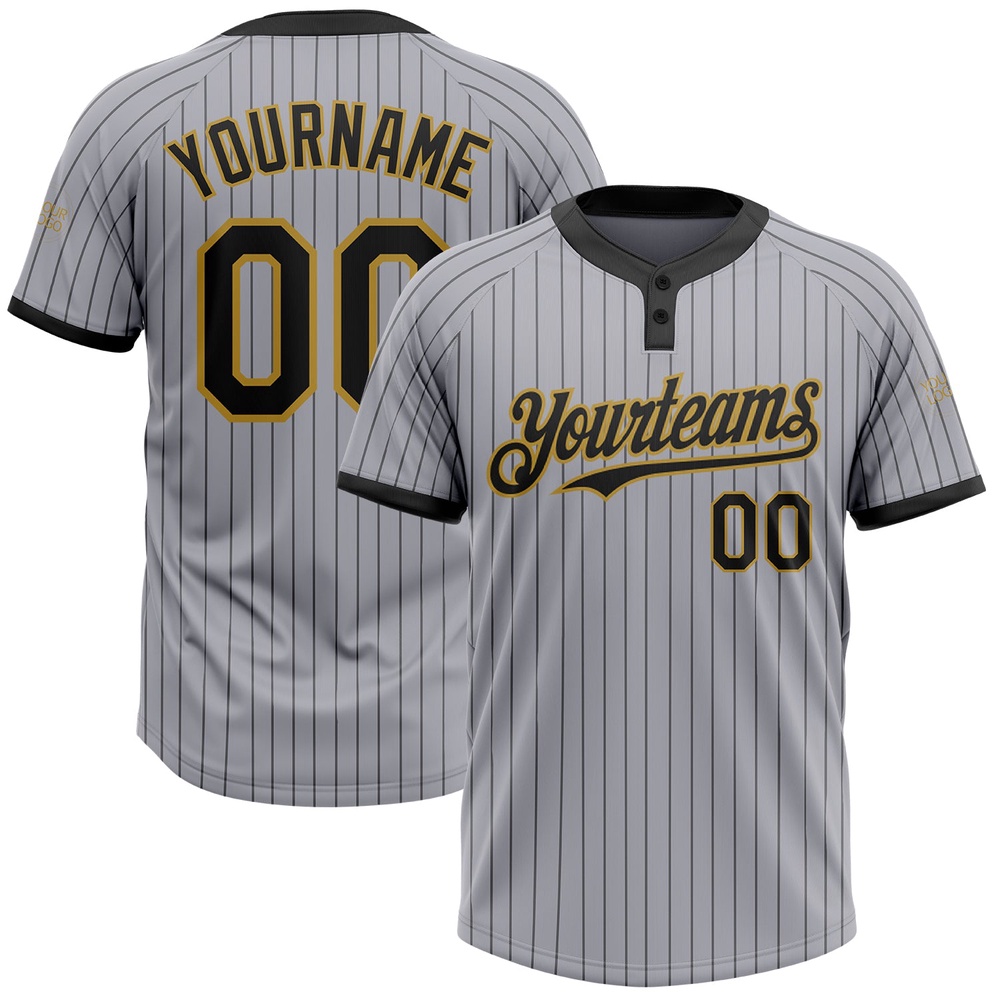 Gray Black Pinstripe Old Gold Two Button Unisex Softball Jersey, Custom Team Softball Jersey Gray Black Pinstripe Old Gold Two Button Unisex Softball Jersey, Custom Team Softball Jersey