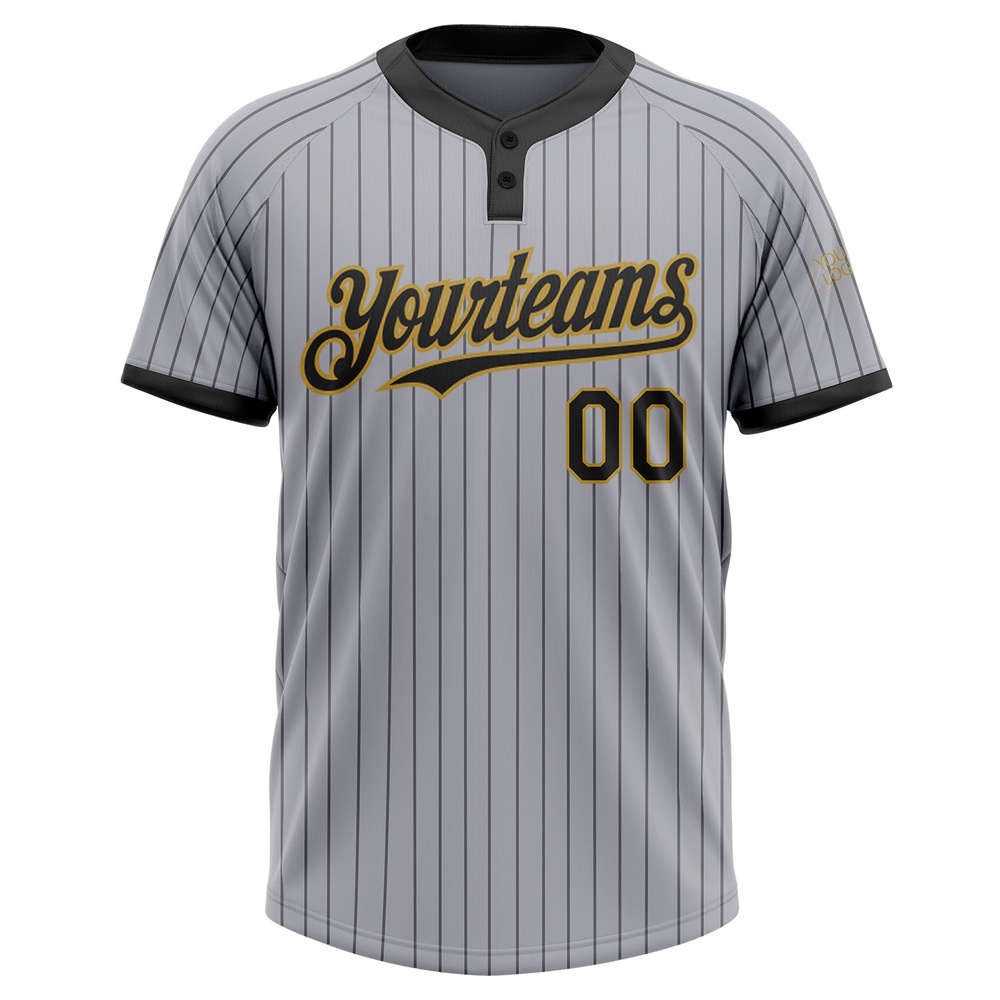 Gray Black Pinstripe Old Gold Two Button Unisex Softball Jersey, Custom Team Softball Jersey Gray Black Pinstripe Old Gold Two Button Unisex Softball Jersey, Custom Team Softball Jersey