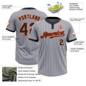 Gray Black Pinstripe Orange Two Button Unisex Softball Jersey Custom Team Softball Jersey 3 hqpkxq.jpg