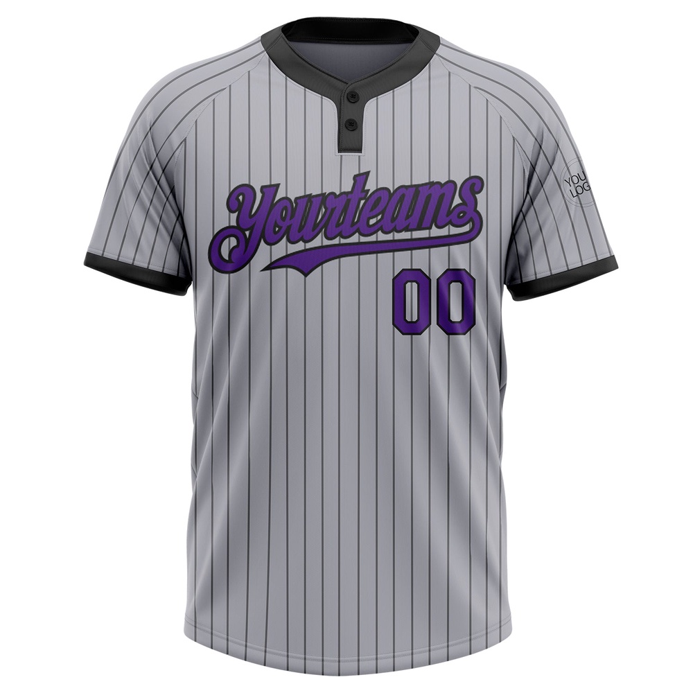 Gray Black Pinstripe Purple Two Button Unisex Softball Jersey, Custom Team Softball Jersey Gray Black Pinstripe Purple Two Button Unisex Softball Jersey, Custom Team Softball Jersey
