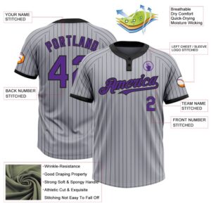 Gray Black Pinstripe Purple Two Button Unisex Softball Jersey Custom Team Softball Jersey 3 dm2mtb.jpg