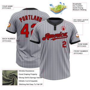 Gray Black Pinstripe Red Two Button Unisex Softball Jersey Custom Team Softball Jersey 3 b5e73h.jpg