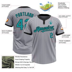Gray Black Pinstripe Teal Two Button Unisex Softball Jersey Custom Team Softball Jersey 3 srwmqh.jpg
