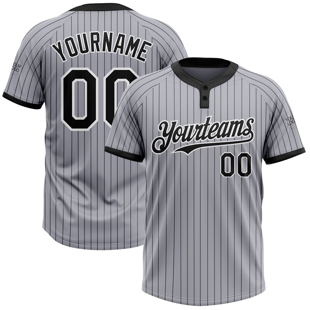 Gray Black Pinstripe White Two Button Unisex Softball Jersey, Custom Team Softball Jersey Gray Black Pinstripe White Two Button Unisex Softball Jersey, Custom Team Softball Jersey