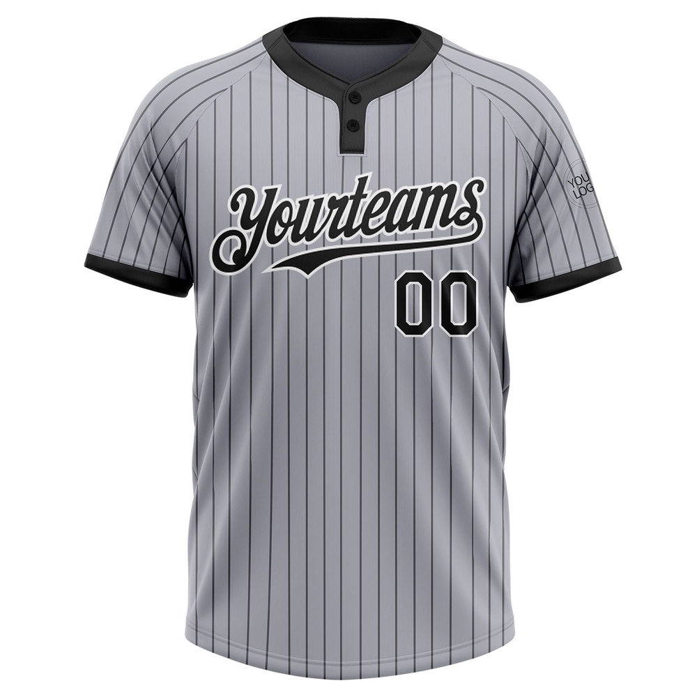 Gray Black Pinstripe White Two Button Unisex Softball Jersey, Custom Team Softball Jersey Gray Black Pinstripe White Two Button Unisex Softball Jersey, Custom Team Softball Jersey