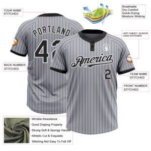 Gray Black Pinstripe White Two Button Unisex Softball Jersey Custom Team Softball Jersey 3 kkpdmy.jpg