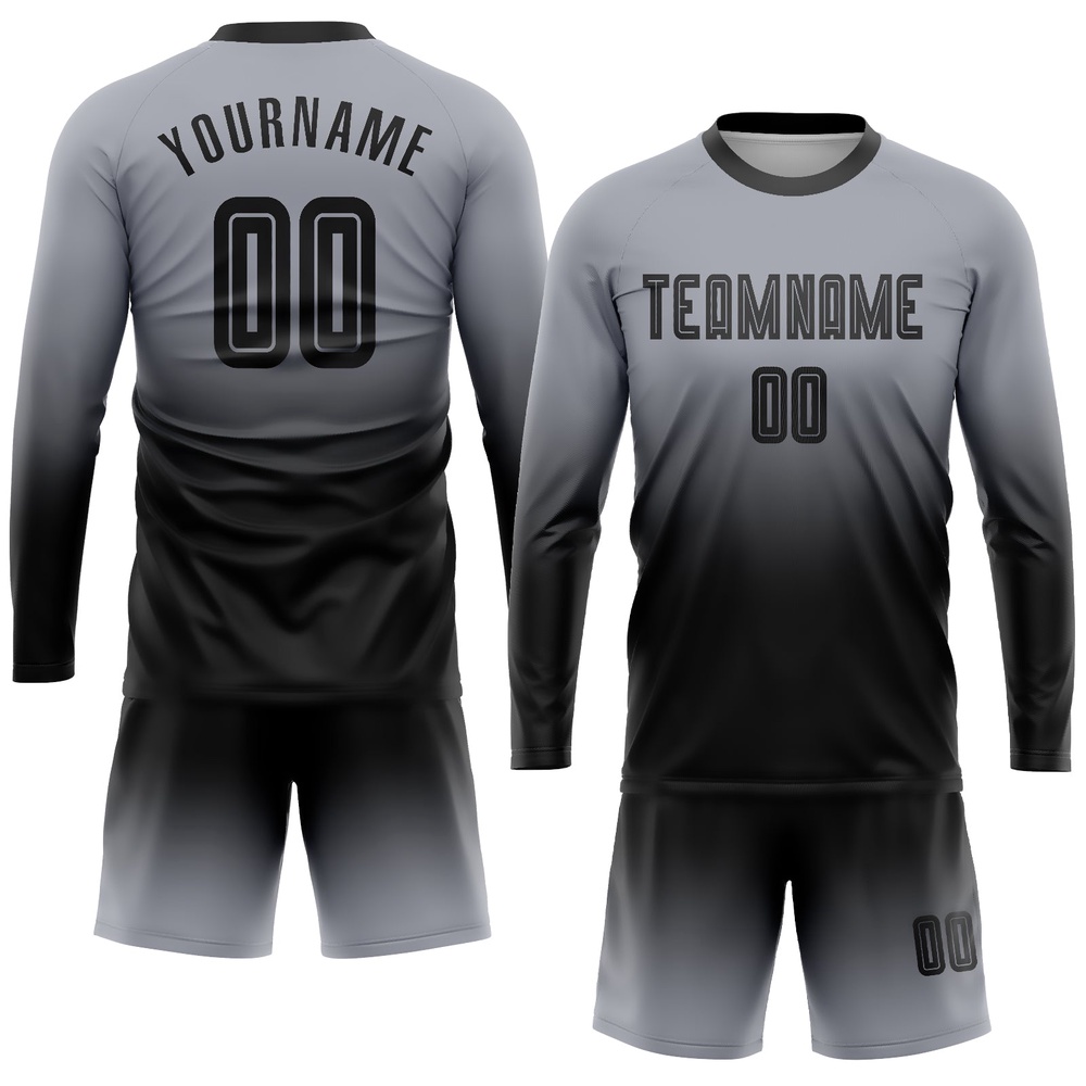 Gray Black Sublimation Long Sleeve Fade Fashion Soccer Uniform Jersey, Custom Team Soccer Jersey Shirt