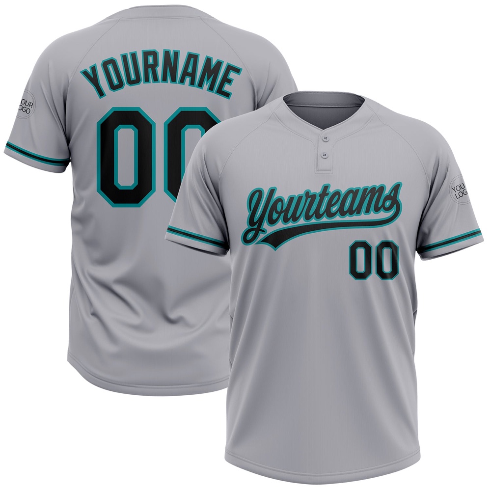 Gray Black Teal Two Button Unisex Softball Jersey, Custom Team Softball Jersey Gray Black Teal Two Button Unisex Softball Jersey, Custom Team Softball Jersey