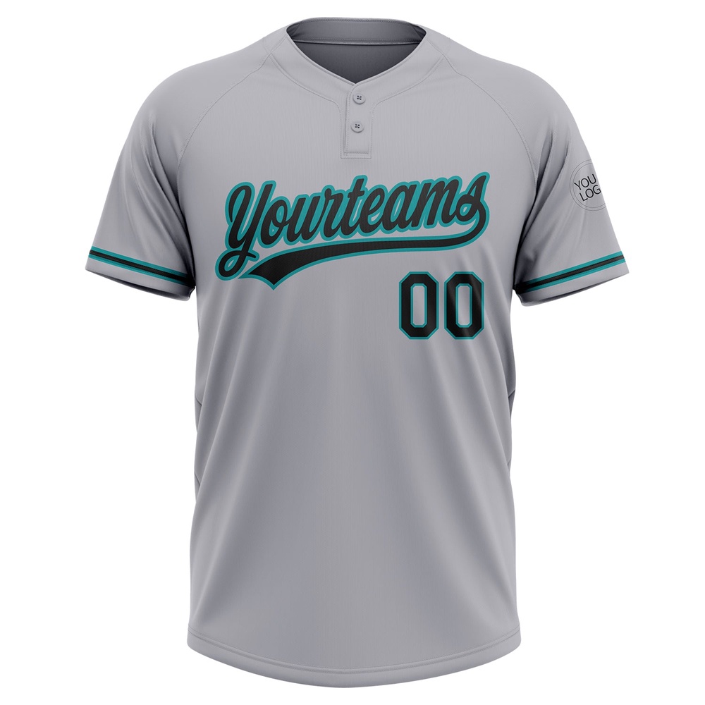 Gray Black Teal Two Button Unisex Softball Jersey, Custom Team Softball Jersey Gray Black Teal Two Button Unisex Softball Jersey, Custom Team Softball Jersey