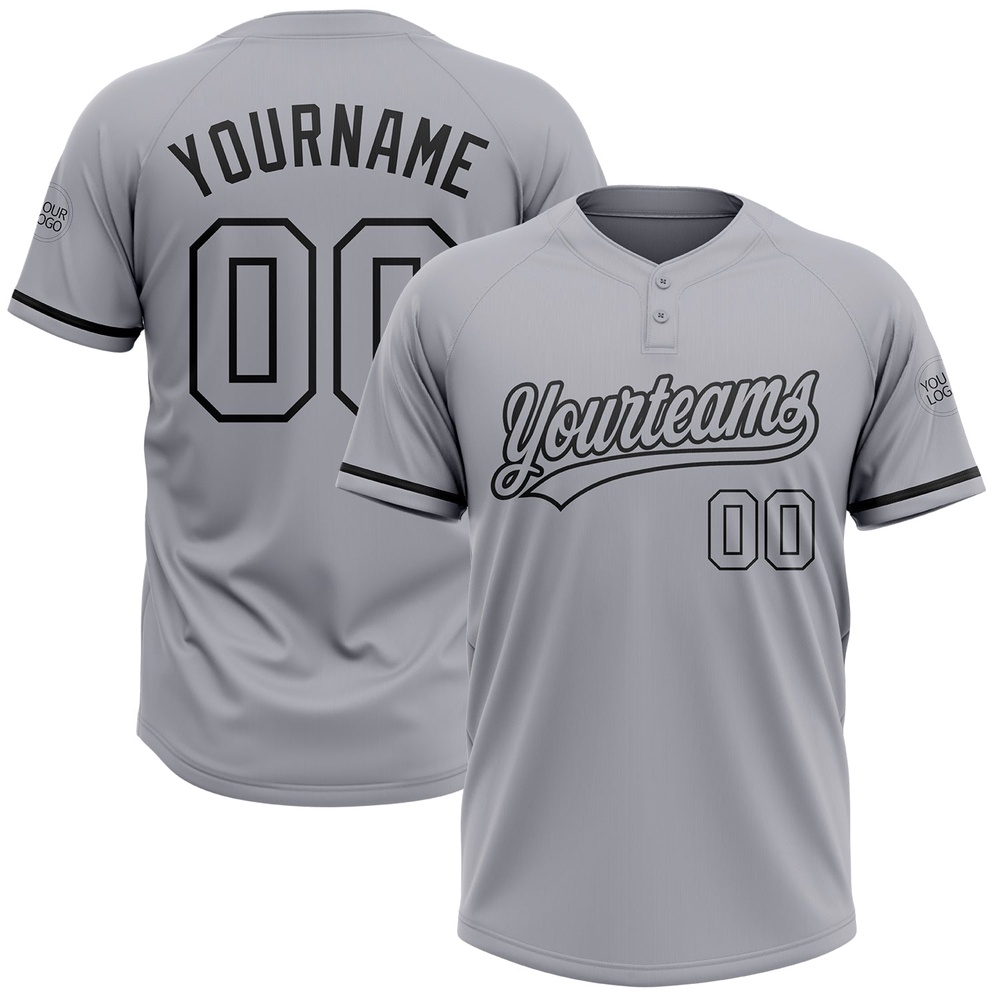 Gray Black Two Button Unisex Softball Jersey, Custom Team Softball Jersey Gray Black Two Button Unisex Softball Jersey, Custom Team Softball Jersey