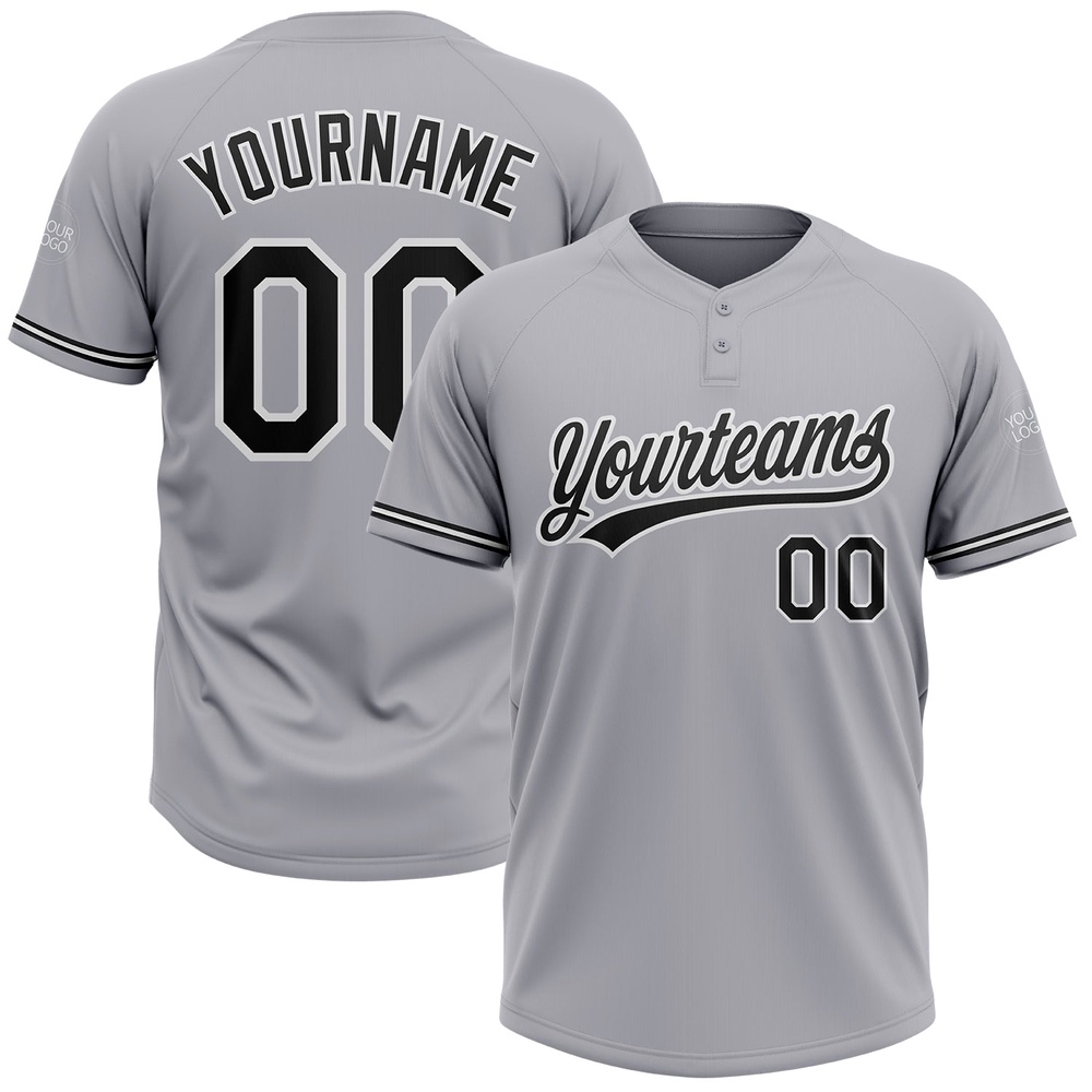 Gray Black White Two Button Unisex Softball Jersey, Custom Team Softball Jersey