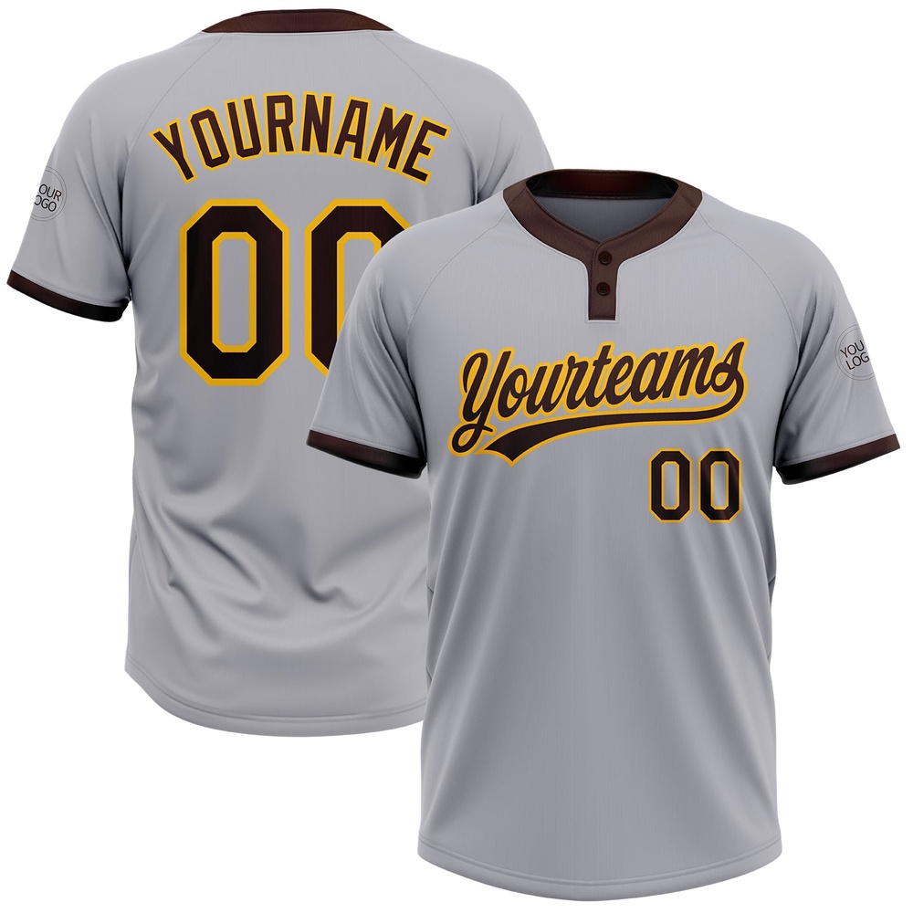 Gray Brown Gold Two Button Unisex Softball Jersey, Custom Team Softball Jersey