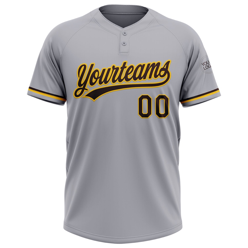 Gray Brown Yellow Two Button Unisex Softball Jersey, Custom Team Softball Jersey