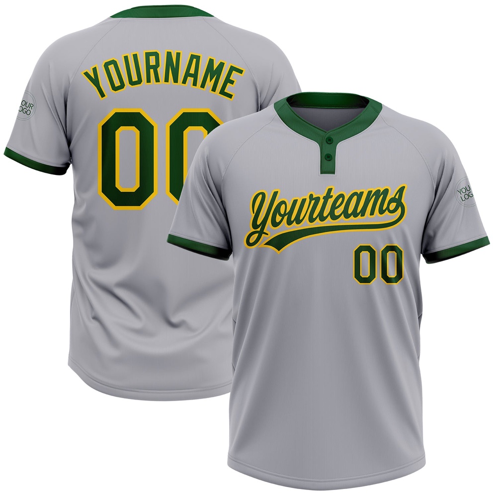Gray Green Gold Two Button Unisex Softball Jersey, Custom Team Softball Jersey Gray Green Gold Two Button Unisex Softball Jersey, Custom Team Softball Jersey
