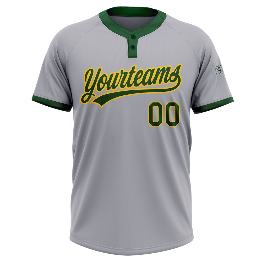 Gray Green Gold Two Button Unisex Softball Jersey, Custom Team Softball Jersey Gray Green Gold Two Button Unisex Softball Jersey, Custom Team Softball Jersey
