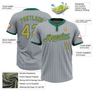Gray Kelly Green Pinstripe Old Gold Two Button Unisex Softball Jersey Custom Team Softball Jersey 3 y5hgga.jpg