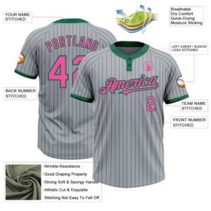 Gray Kelly Green Pinstripe Pink Two Button Unisex Softball Jersey Custom Team Softball Jersey 3 jhvgxw.jpg