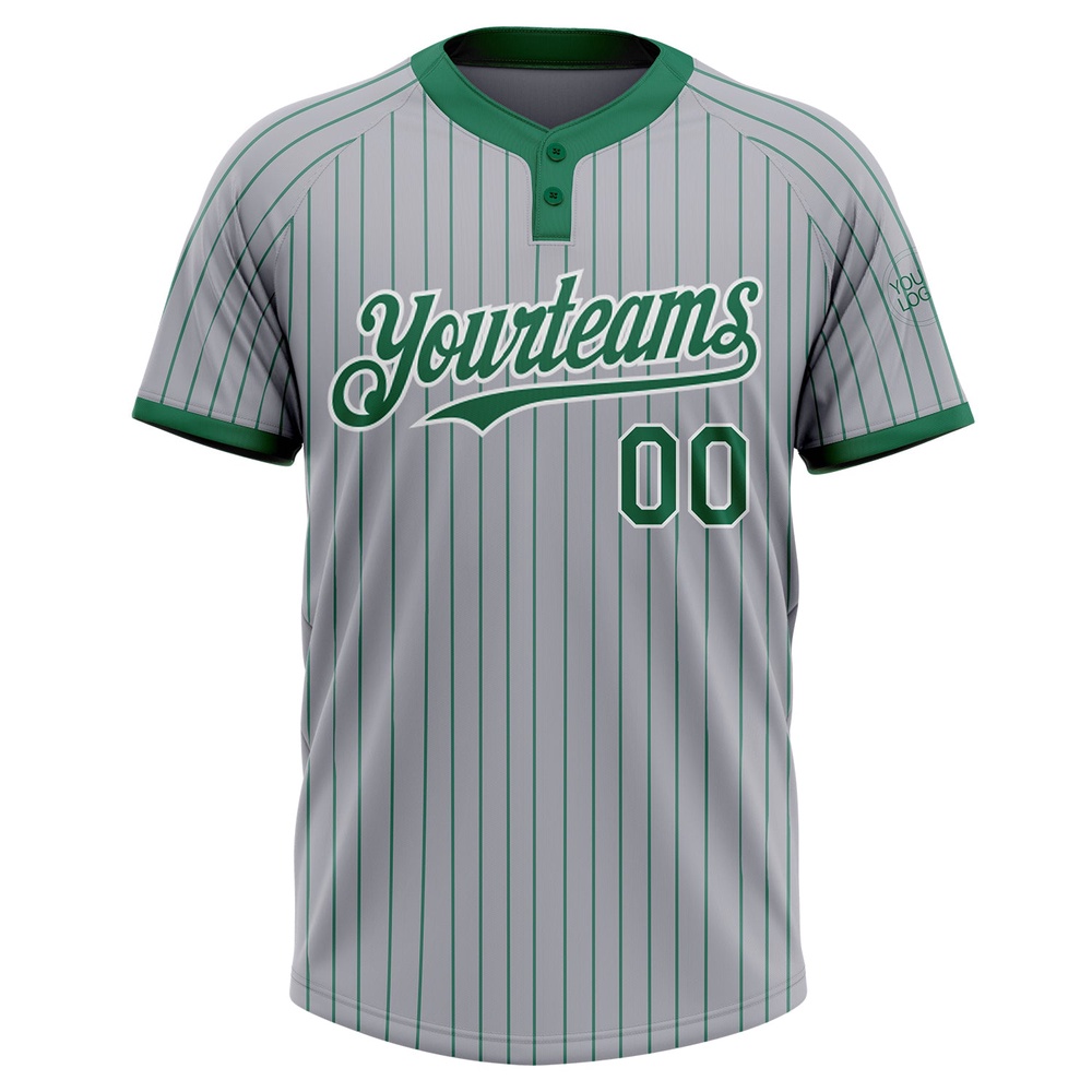 Gray Kelly Green Pinstripe White Two Button Unisex Softball Jersey, Custom Team Softball Jersey Gray Kelly Green Pinstripe White Two Button Unisex Softball Jersey, Custom Team Softball Jersey