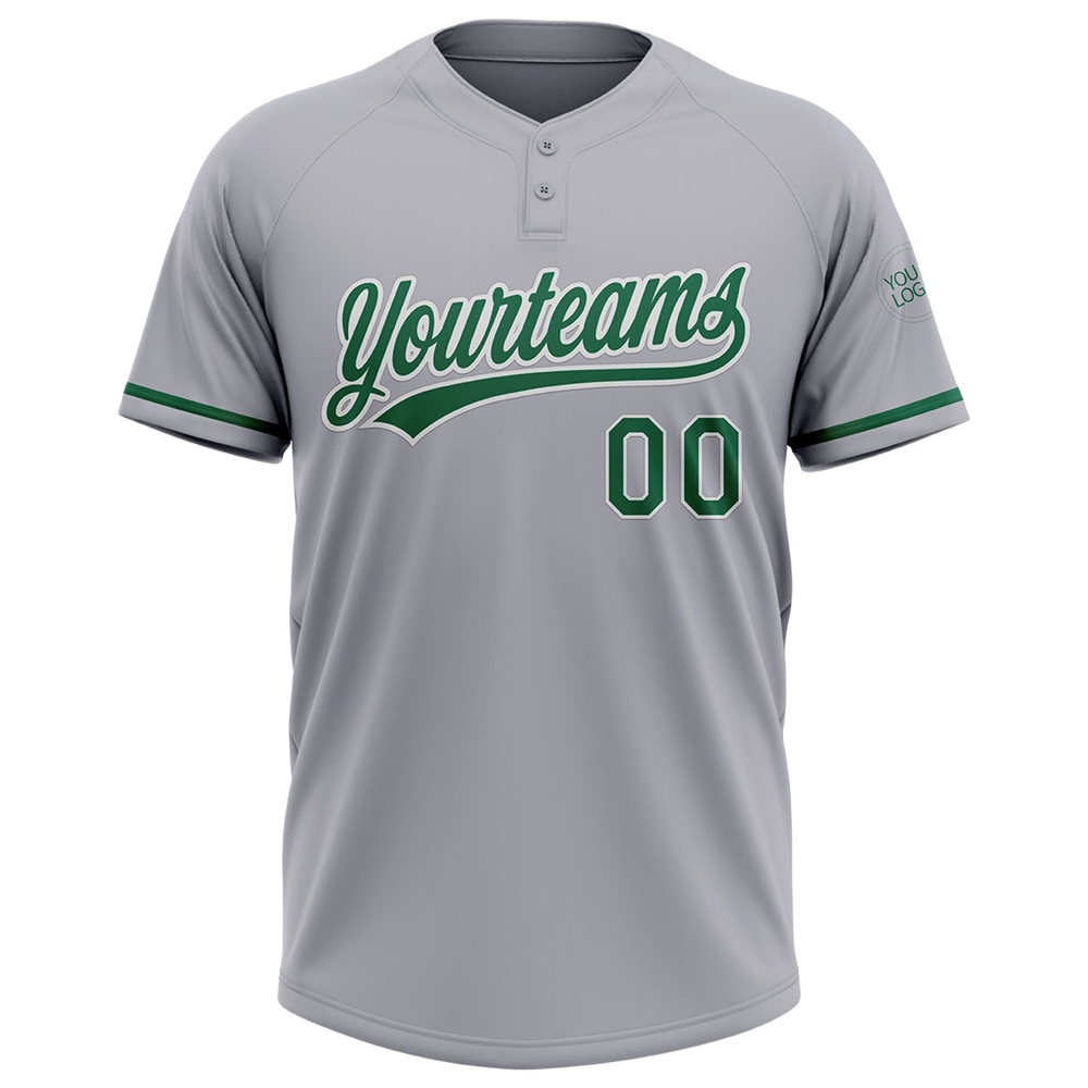 Gray Kelly Green White Two Button Unisex Softball Jersey, Custom Team Softball Jersey Gray Kelly Green White Two Button Unisex Softball Jersey, Custom Team Softball Jersey