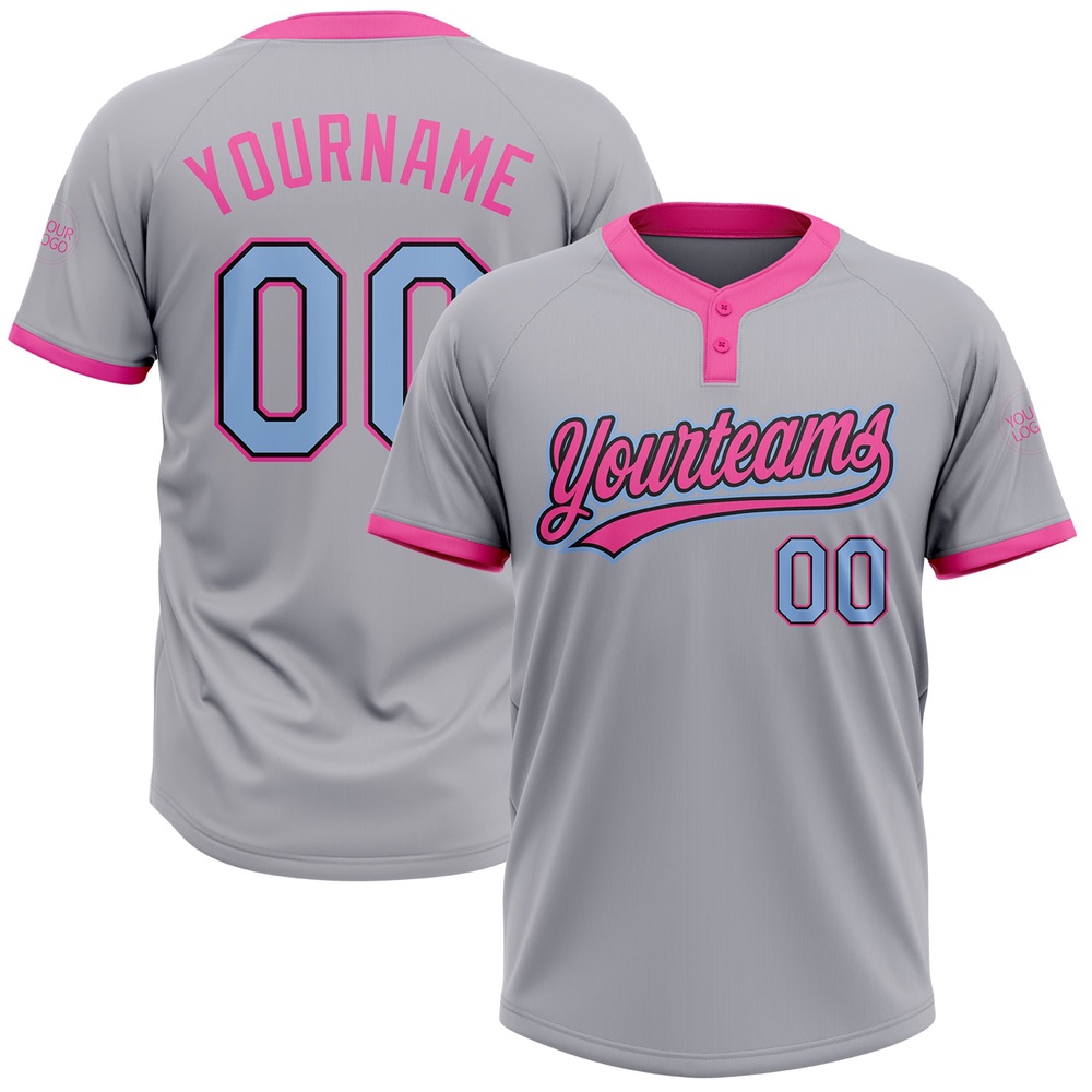 Gray Light Blue Black Pink Two Button Unisex Softball Jersey, Custom Team Softball Jersey Gray Light Blue Black Pink Two Button Unisex Softball Jersey, Custom Team Softball Jersey