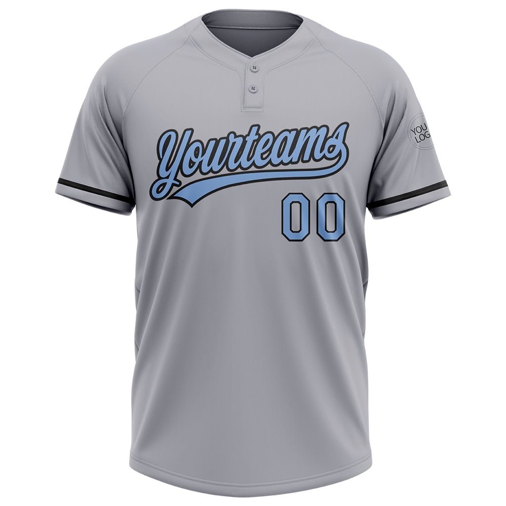 Gray Light Blue Black Two Button Unisex Softball Jersey, Custom Team Softball Jersey Gray Light Blue Black Two Button Unisex Softball Jersey, Custom Team Softball Jersey