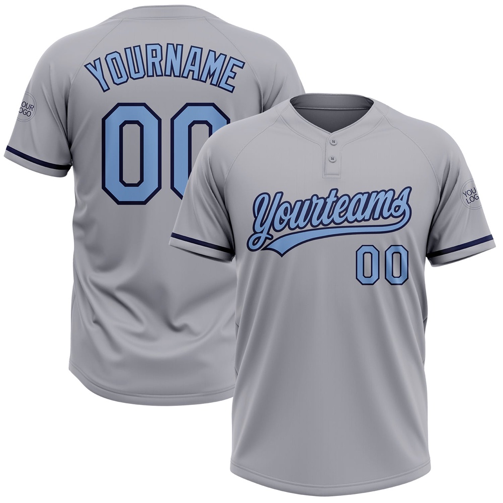 Gray Light Blue Navy Two Button Unisex Softball Jersey, Custom Team Softball Jersey Gray Light Blue Navy Two Button Unisex Softball Jersey, Custom Team Softball Jersey