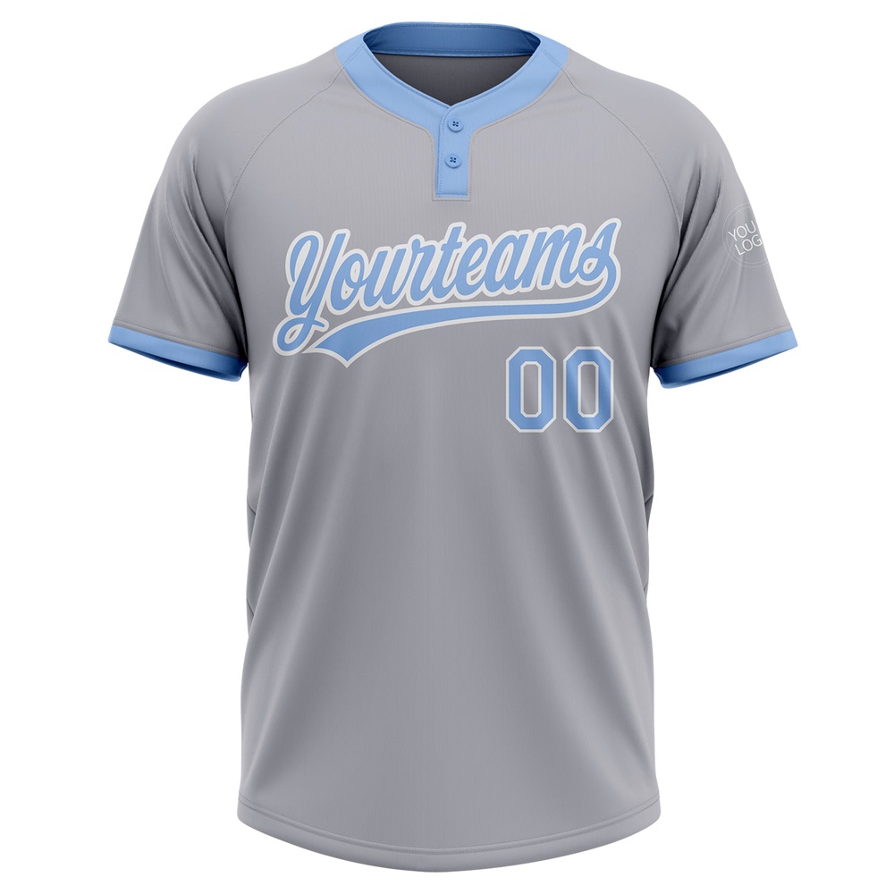 Gray Light Blue White Two Button Unisex Softball Jersey, Custom Team Softball Jersey Gray Light Blue White Two Button Unisex Softball Jersey, Custom Team Softball Jersey