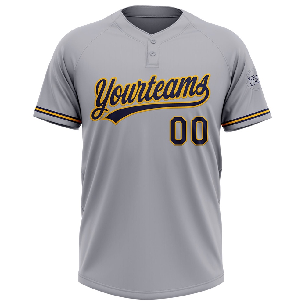 Gray Navy Gold Two Button Unisex Softball Jersey, Custom Team Softball Jersey Gray Navy Gold Two Button Unisex Softball Jersey, Custom Team Softball Jersey