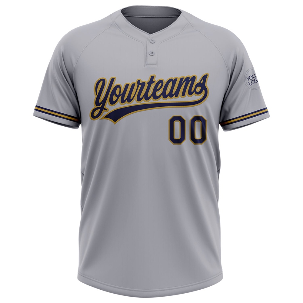 Gray Navy Old Gold Two Button Unisex Softball Jersey, Custom Team Softball Jersey Gray Navy Old Gold Two Button Unisex Softball Jersey, Custom Team Softball Jersey