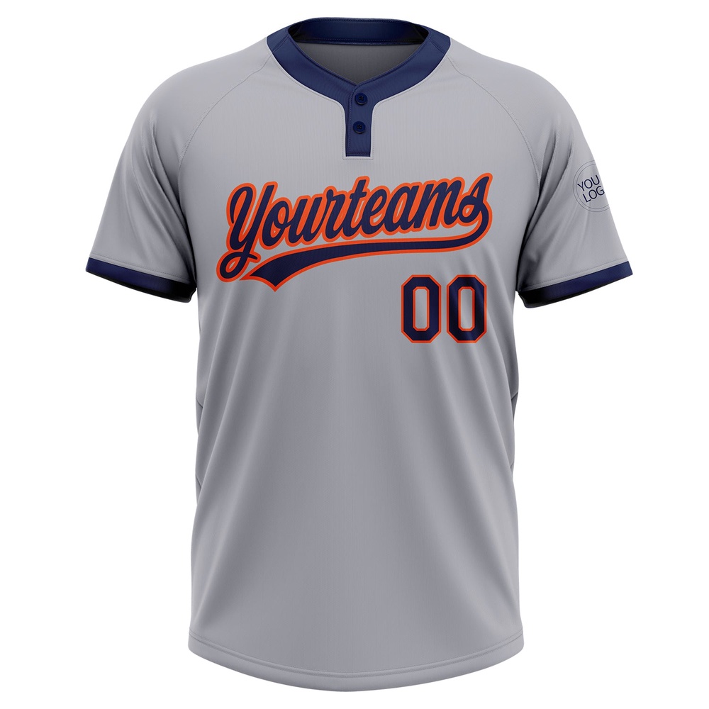 Gray Navy Orange Two Button Unisex Softball Jersey, Custom Team Softball Jersey Gray Navy Orange Two Button Unisex Softball Jersey, Custom Team Softball Jersey
