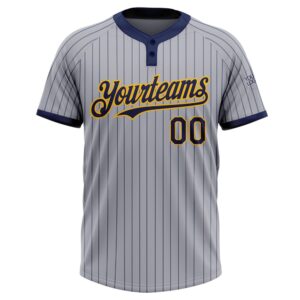 Gray Navy Pinstripe Gold Two Button Unisex Softball Jersey Custom Team Softball Jersey 2 yogdmp.jpg