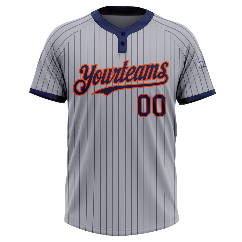 Gray Navy Pinstripe Orange Two Button Unisex Softball Jersey, Custom Team Softball Jersey Gray Navy Pinstripe Orange Two Button Unisex Softball Jersey, Custom Team Softball Jersey