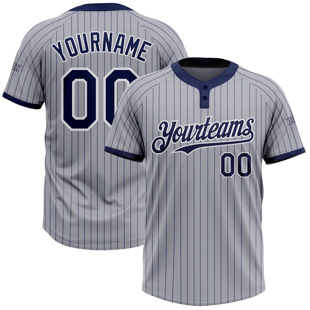 Gray Navy Pinstripe White Two Button Unisex Softball Jersey, Custom Team Softball Jersey Gray Navy Pinstripe White Two Button Unisex Softball Jersey, Custom Team Softball Jersey