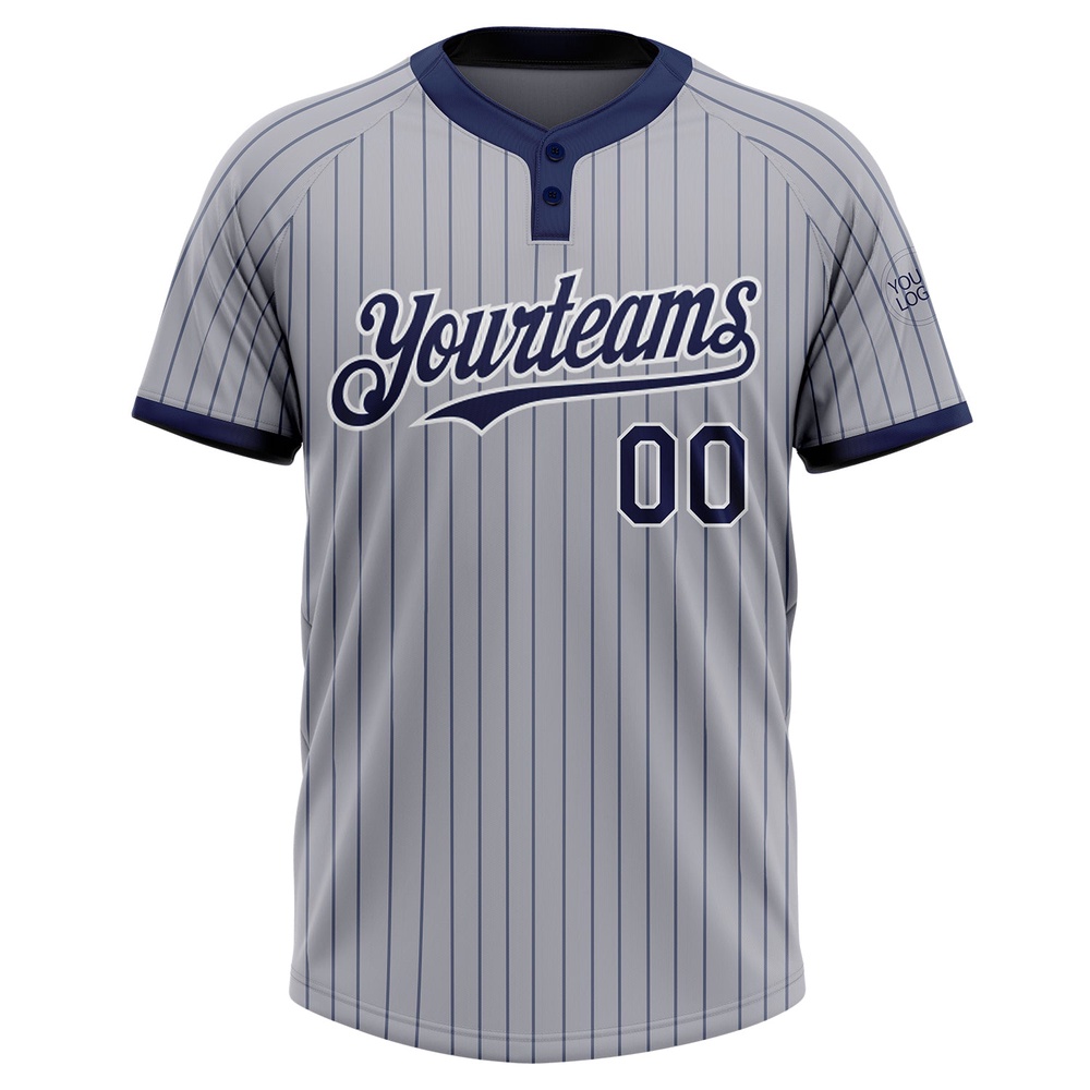 Gray Navy Pinstripe White Two Button Unisex Softball Jersey, Custom Team Softball Jersey Gray Navy Pinstripe White Two Button Unisex Softball Jersey, Custom Team Softball Jersey