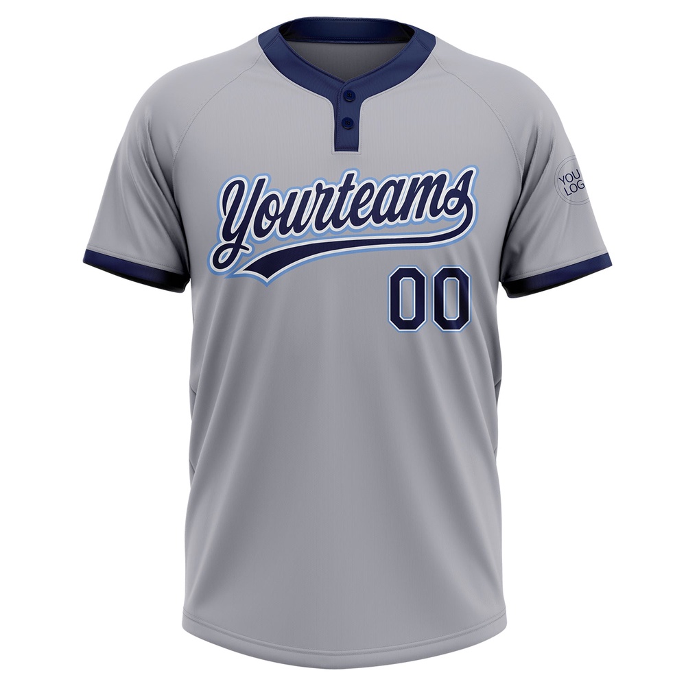 Gray Navy Powder Blue Two Button Unisex Softball Jersey, Custom Team Softball Jersey Gray Navy Powder Blue Two Button Unisex Softball Jersey, Custom Team Softball Jersey
