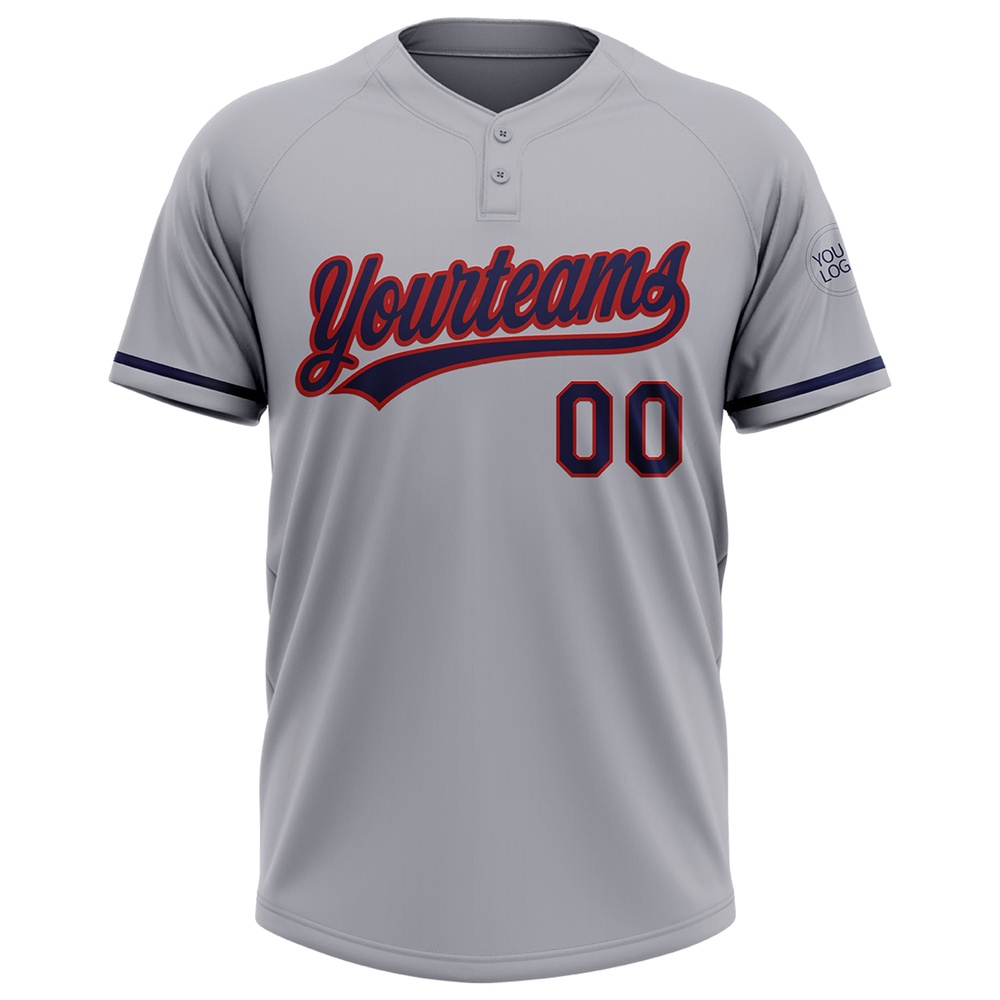 Gray Navy Red Two Button Unisex Softball Jersey, Custom Team Softball Jersey Gray Navy Red Two Button Unisex Softball Jersey, Custom Team Softball Jersey