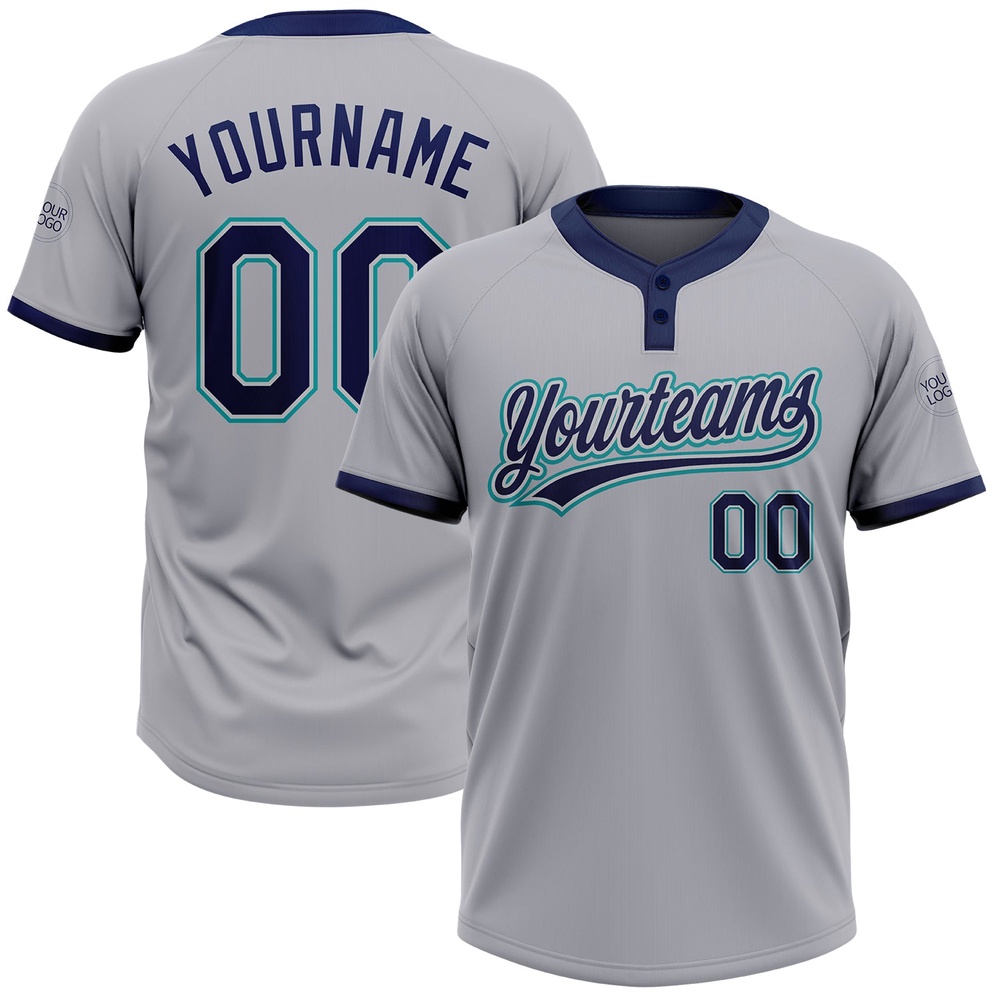 Gray Navy Teal Two Button Unisex Softball Jersey, Custom Team Softball Jersey Gray Navy Teal Two Button Unisex Softball Jersey, Custom Team Softball Jersey