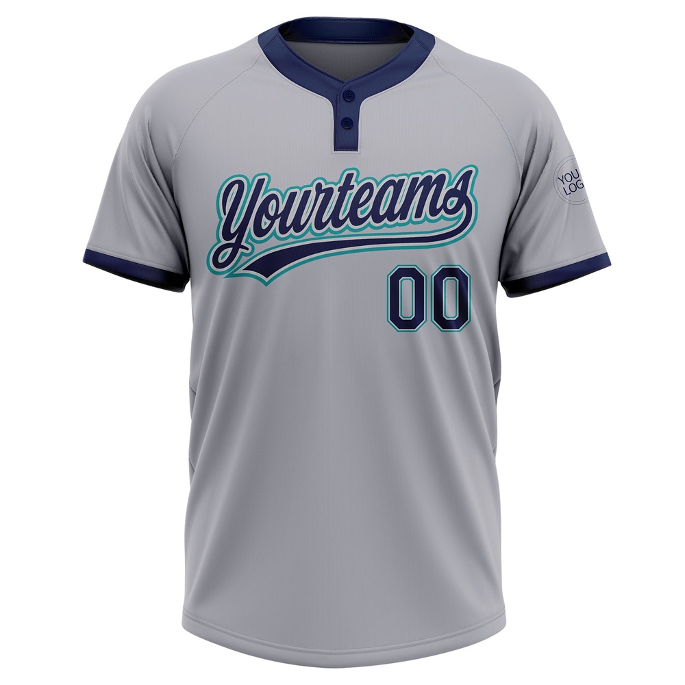 Gray Navy Teal Two Button Unisex Softball Jersey, Custom Team Softball Jersey Gray Navy Teal Two Button Unisex Softball Jersey, Custom Team Softball Jersey