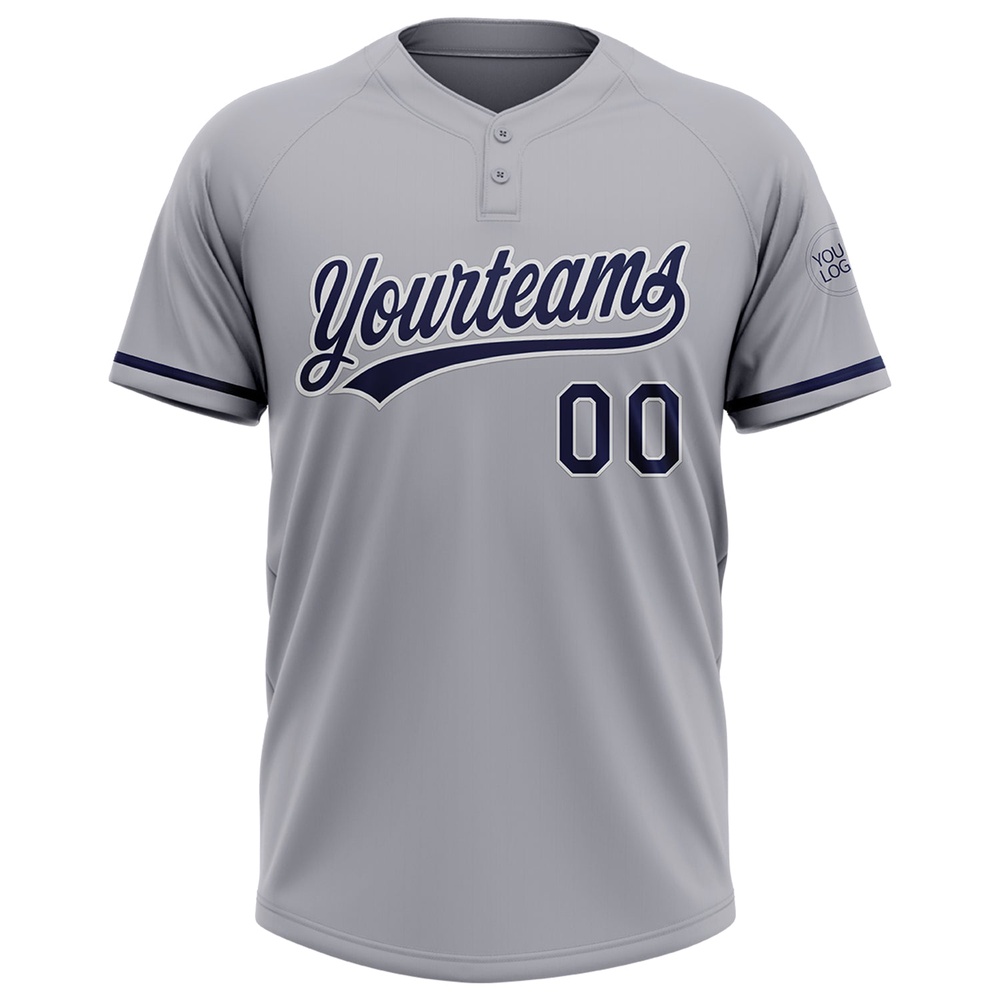 Gray Navy White Two Button Unisex Softball Jersey, Custom Team Softball Jersey Gray Navy White Two Button Unisex Softball Jersey, Custom Team Softball Jersey