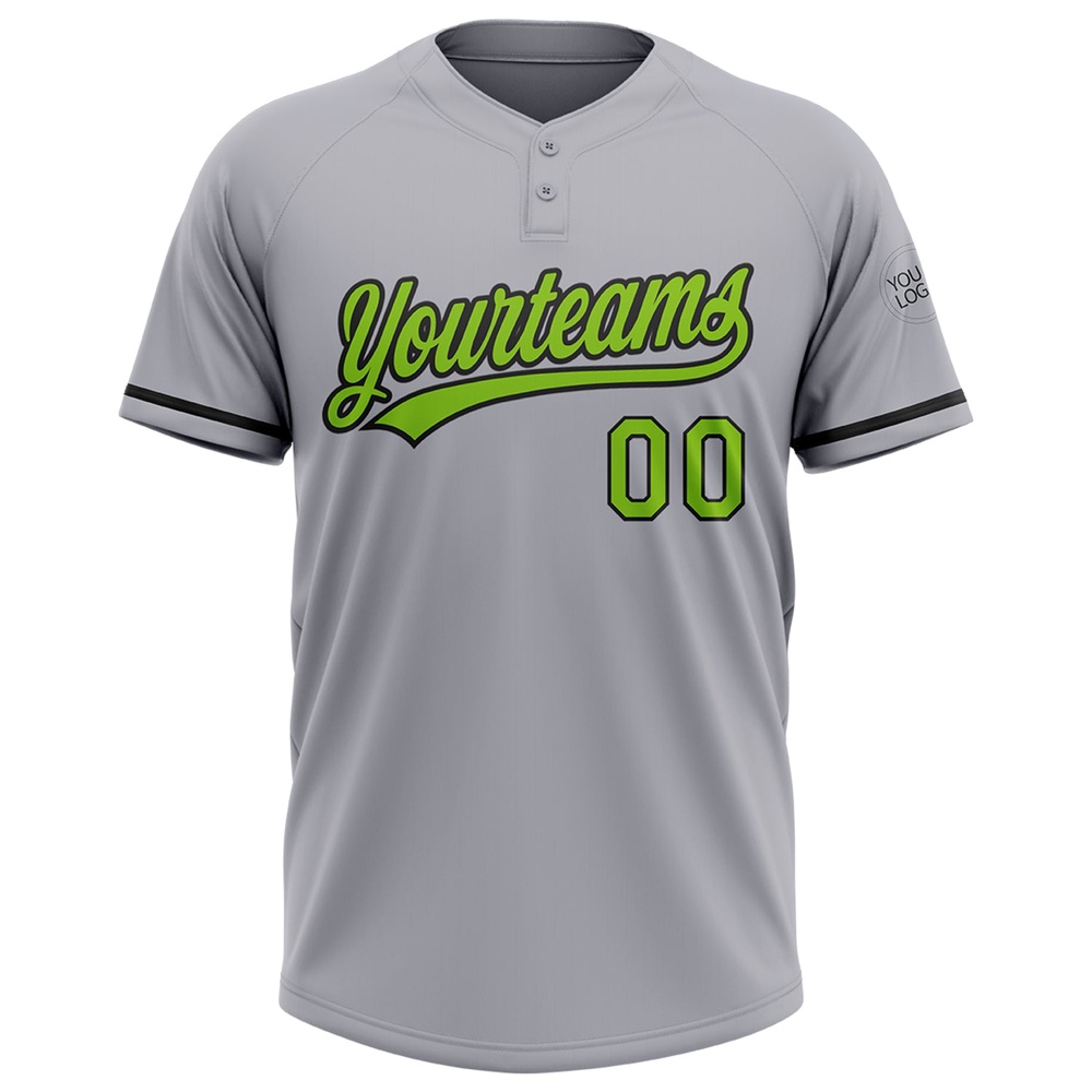 Gray Neon Green Black Two Button Unisex Softball Jersey, Custom Team Softball Jersey Gray Neon Green Black Two Button Unisex Softball Jersey, Custom Team Softball Jersey