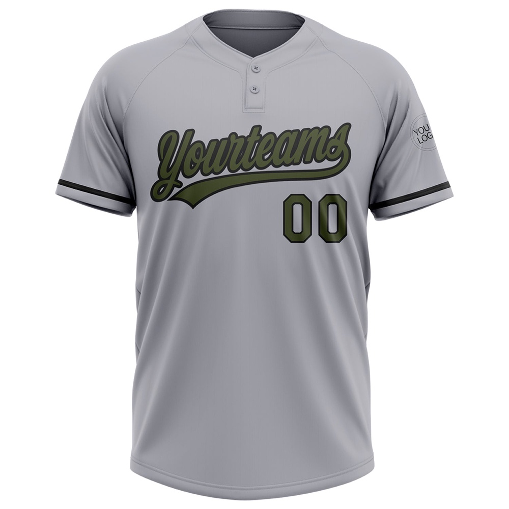 Gray Olive Black Two Button Unisex Softball Jersey, Custom Team Softball Jersey Gray Olive Black Two Button Unisex Softball Jersey, Custom Team Softball Jersey