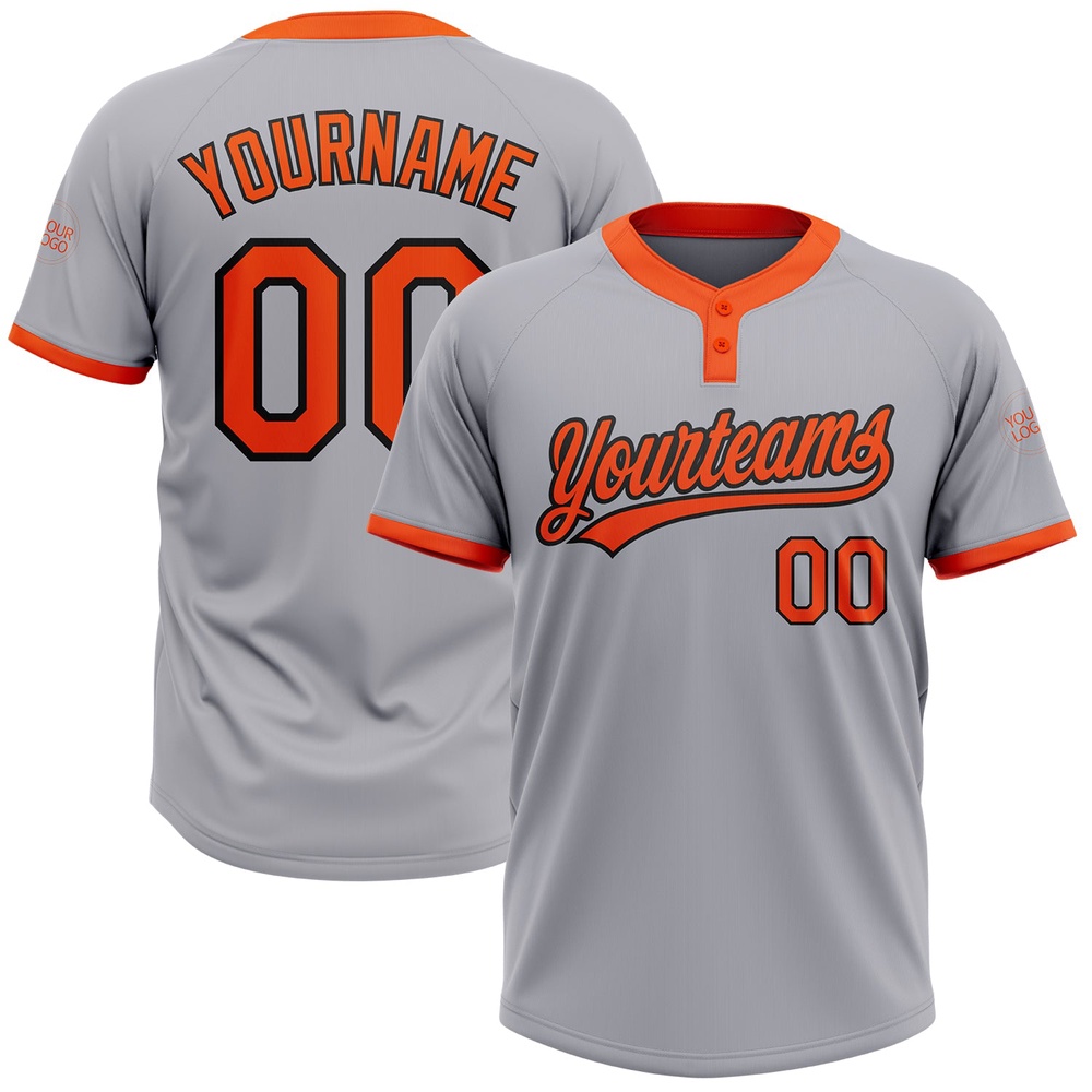 Gray Orange Black Two Button Unisex Softball Jersey, Custom Team Softball Jersey Gray Orange Black Two Button Unisex Softball Jersey, Custom Team Softball Jersey