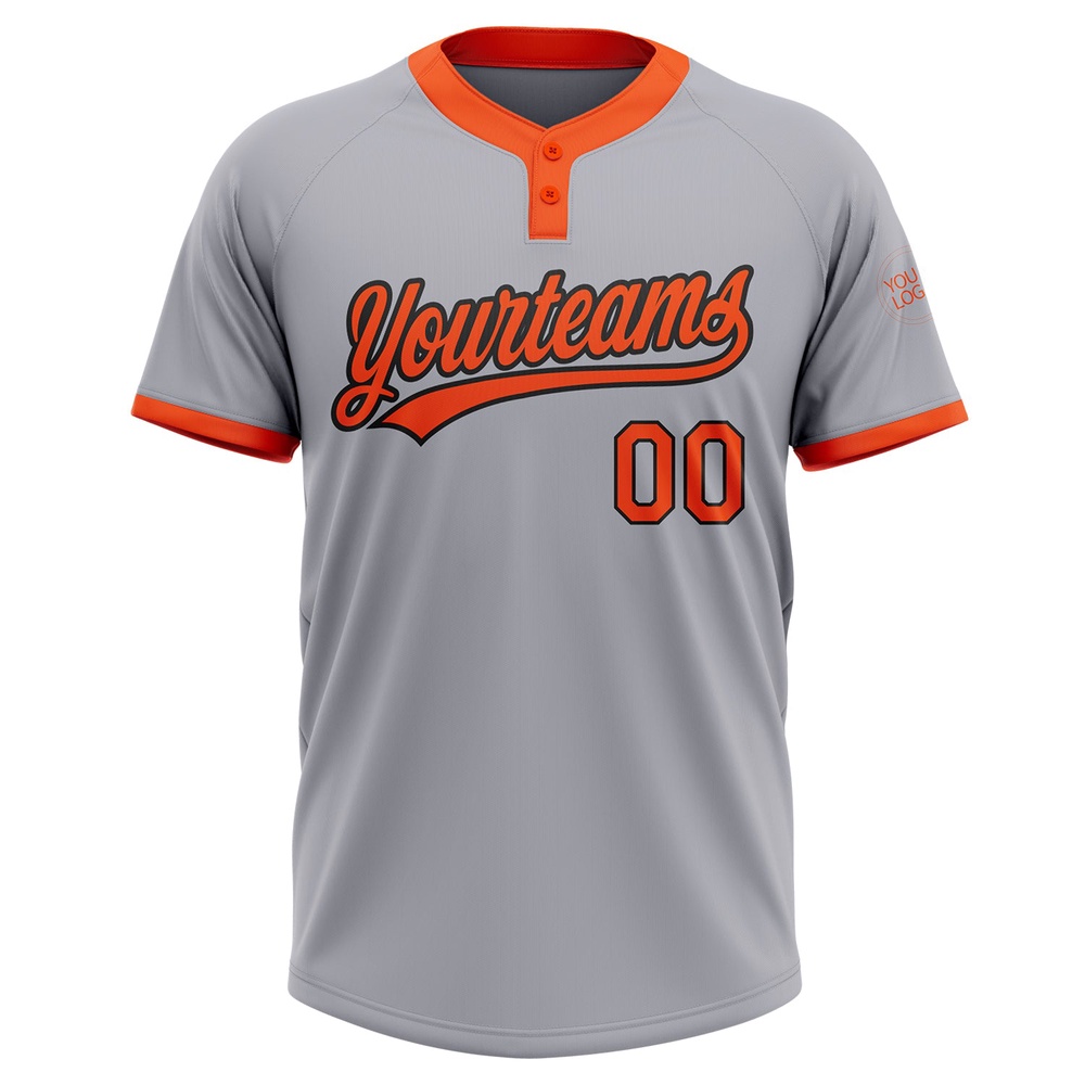 Gray Orange Black Two Button Unisex Softball Jersey, Custom Team Softball Jersey Gray Orange Black Two Button Unisex Softball Jersey, Custom Team Softball Jersey