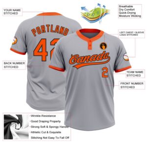 Gray Orange Black Two Button Unisex Softball Jersey Custom Team Softball Jersey 3 jgekot.jpg