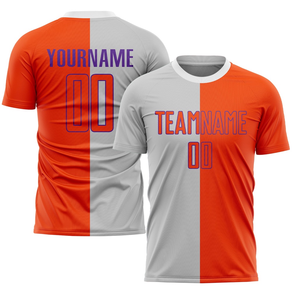 Gray Orange Purple Sublimation Split Fashion Soccer Uniform Jersey, Custom Team Soccer Jersey Shirt