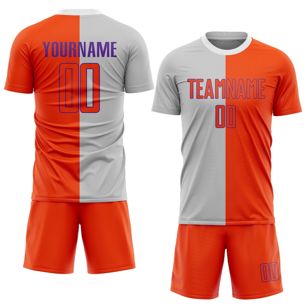 Gray Orange Purple Sublimation Split Fashion Soccer Uniform Jersey, Custom Team Soccer Jersey Shirt